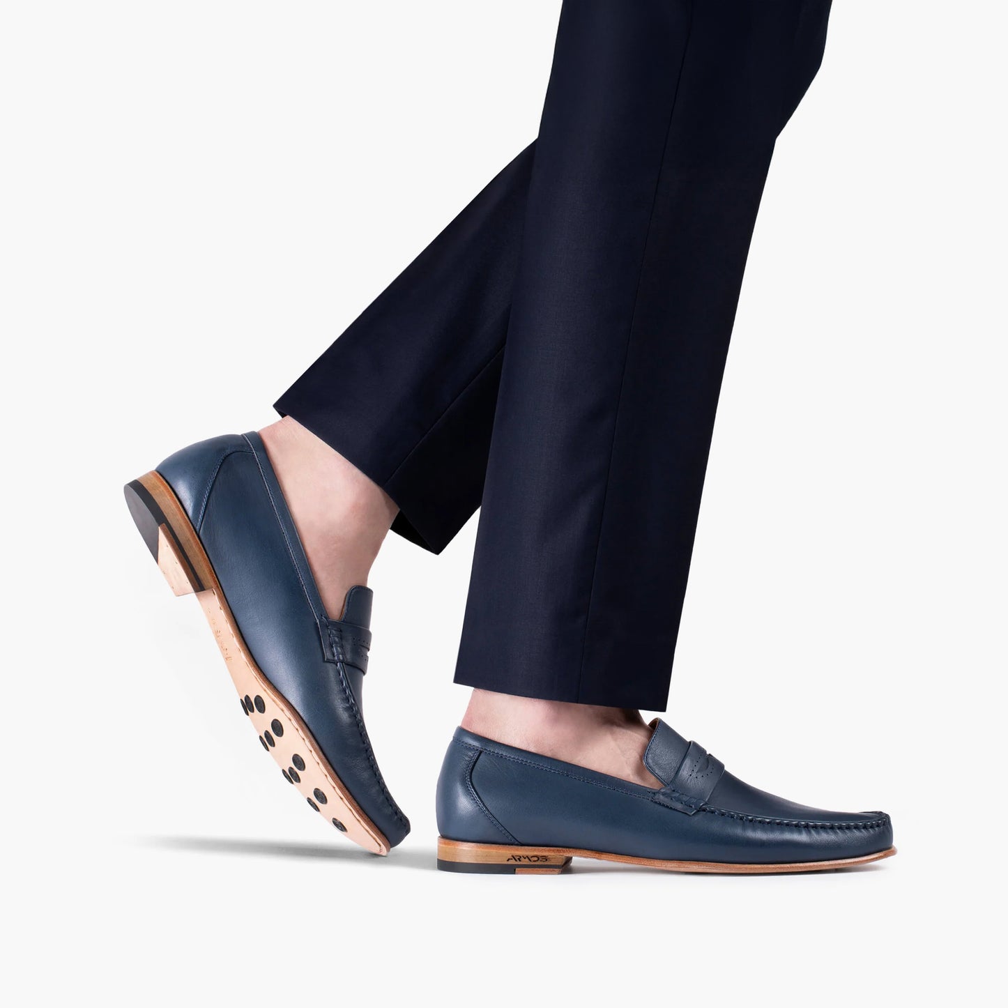 Men's Dark Blue Leather Moccasin