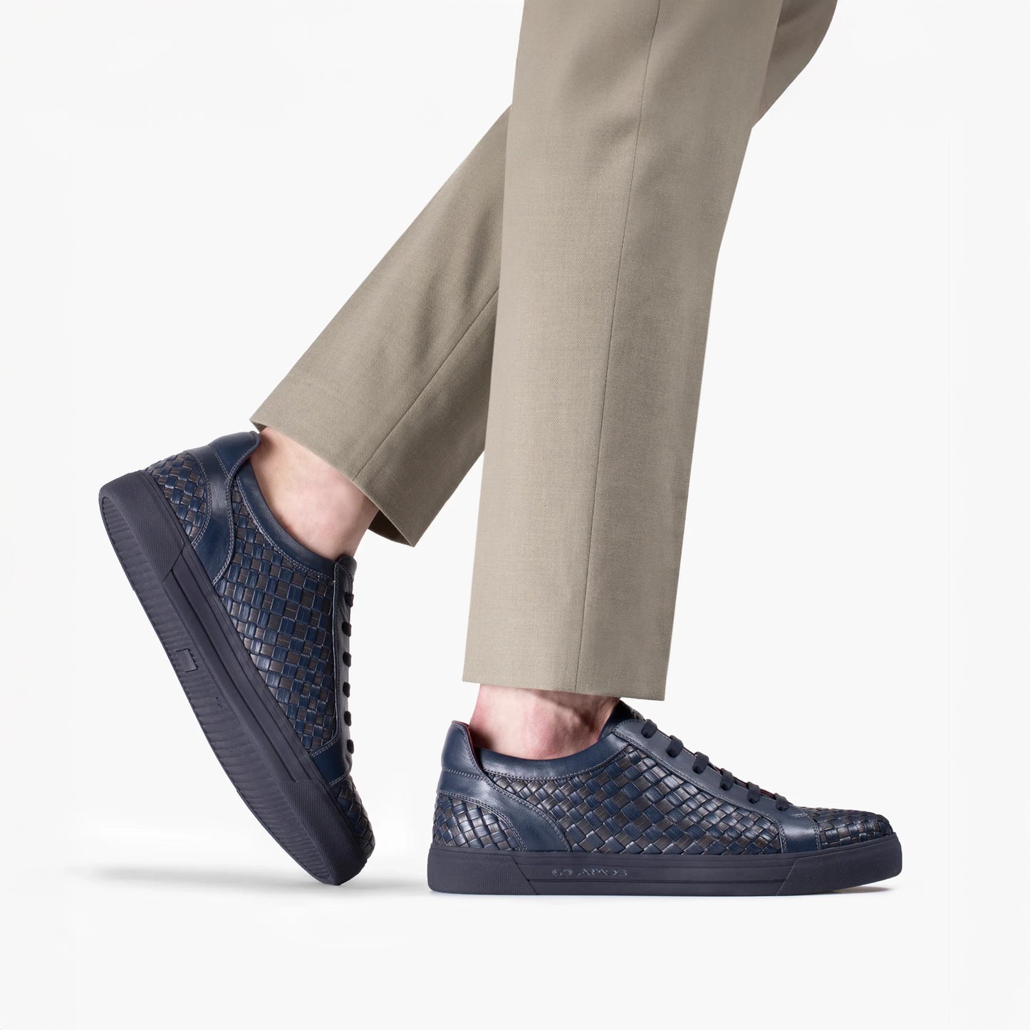 Men’s Dark Blue Leather Woven Sneaker