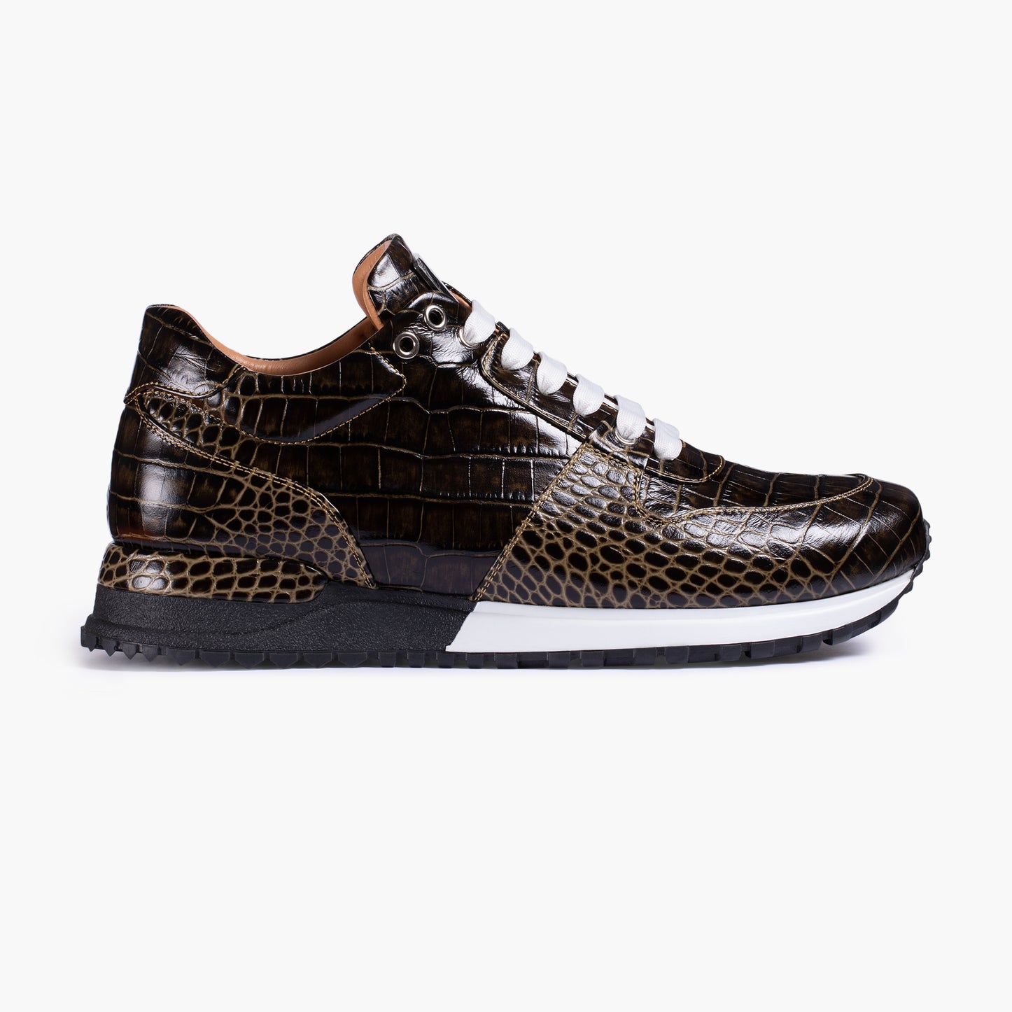 Men's Brown Croc-Print Leather Sneaker