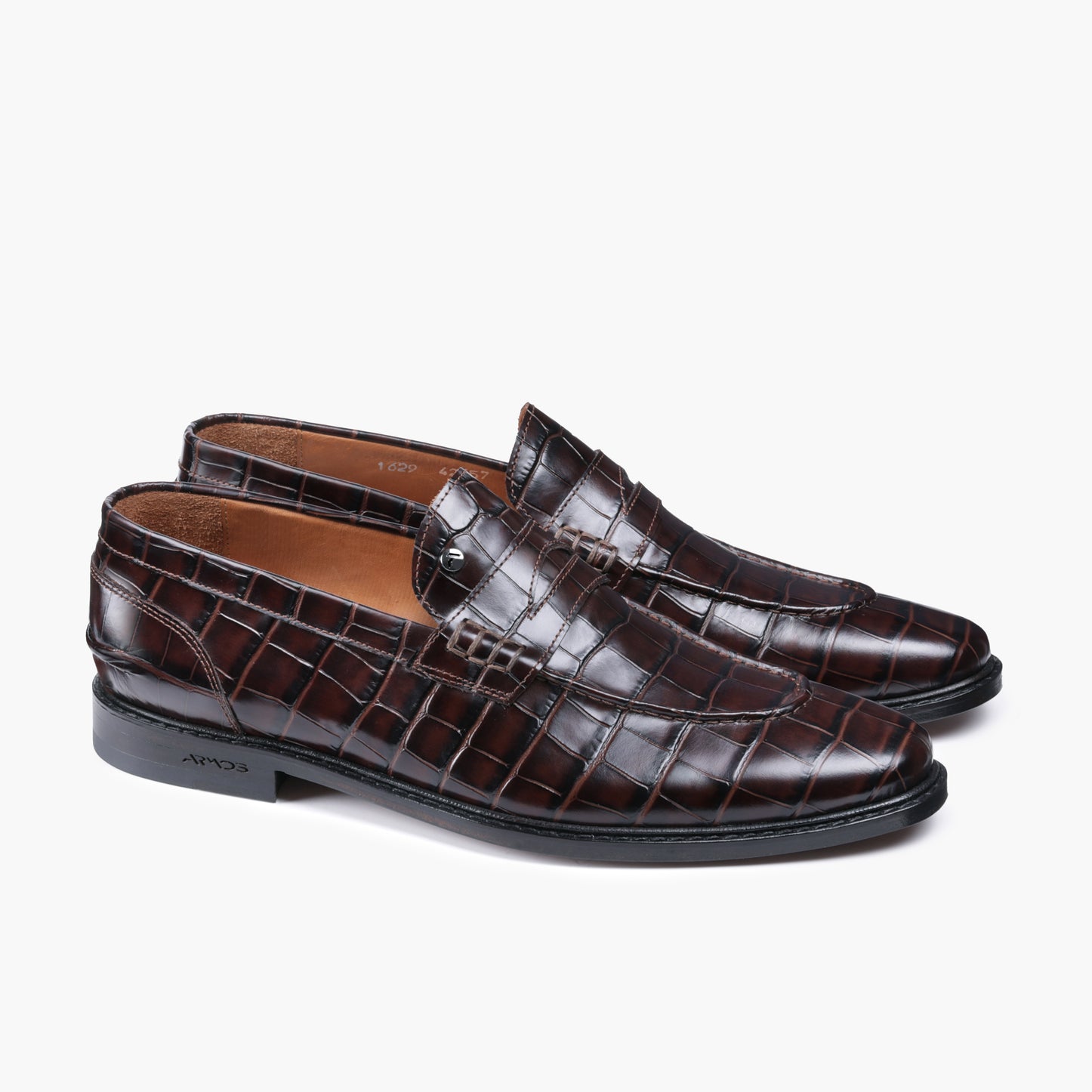 Men's Brown Croc-print Leather Loafer
