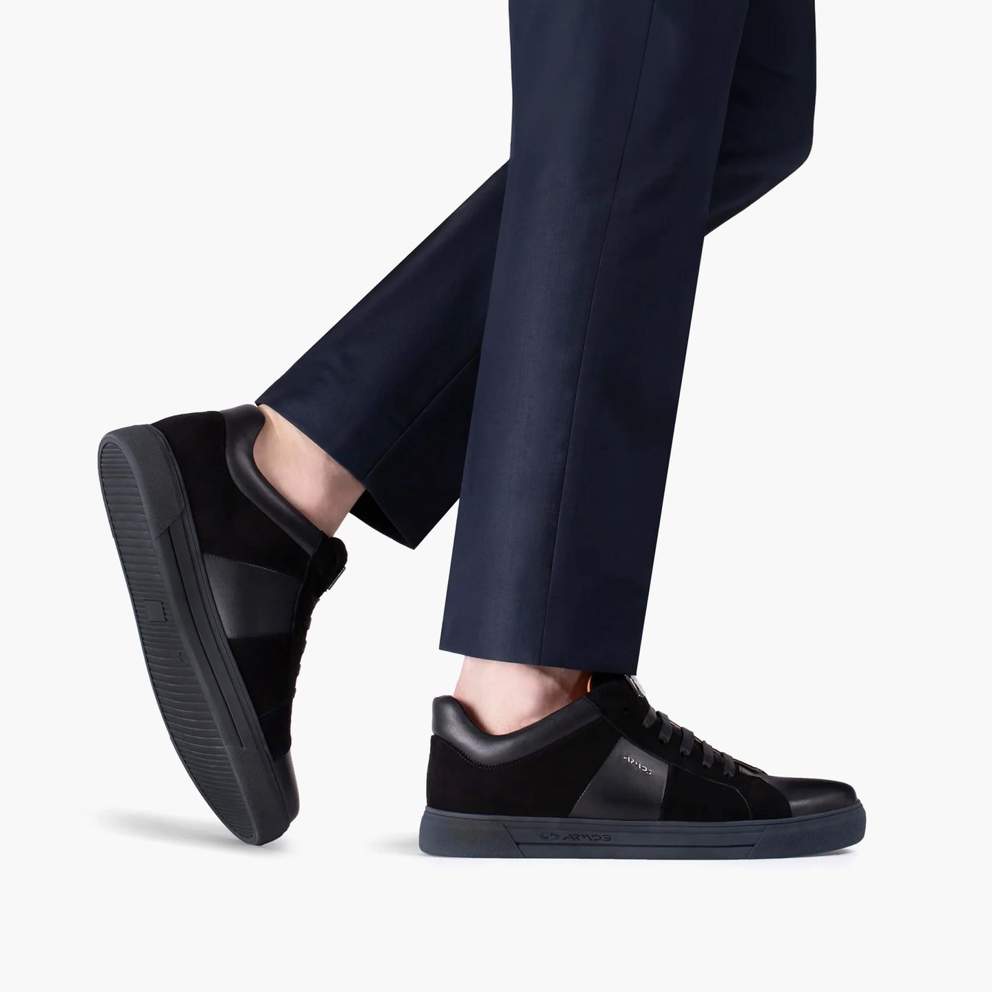 Men's Black Leather and Suede Sneaker