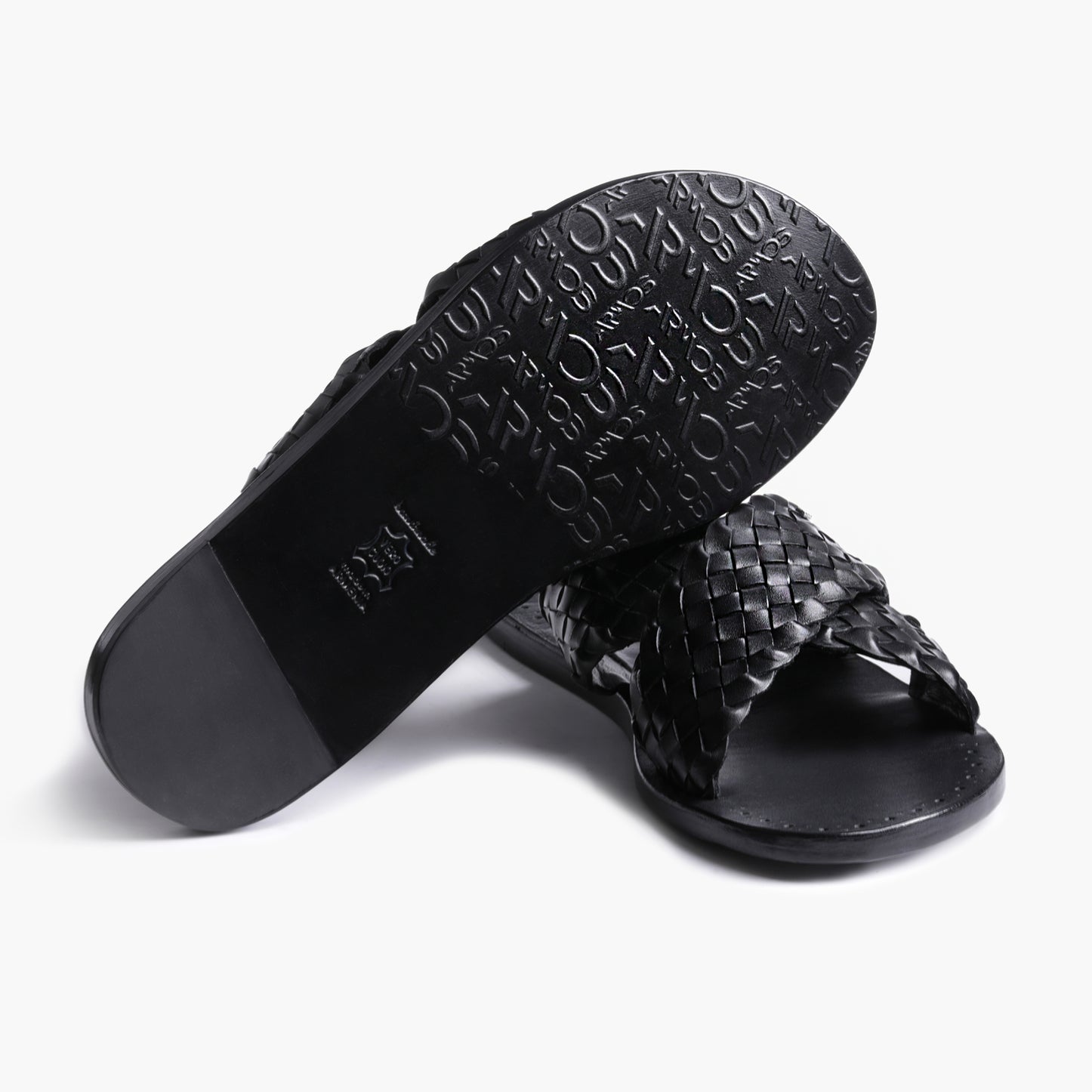 Men's Black Woven Cross-Strap Slide Sandal