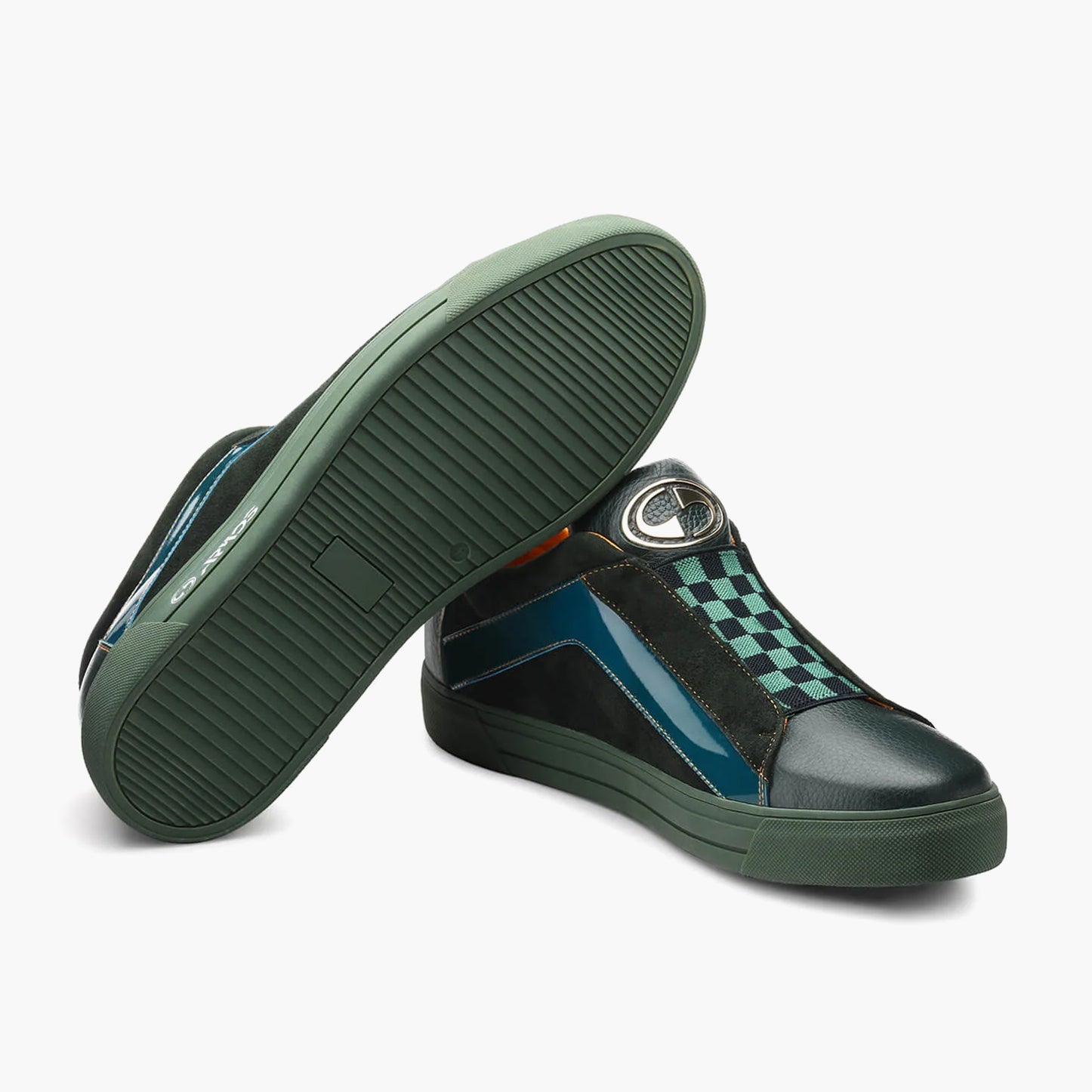 Men's Green Chess Pattern Leather Sneaker