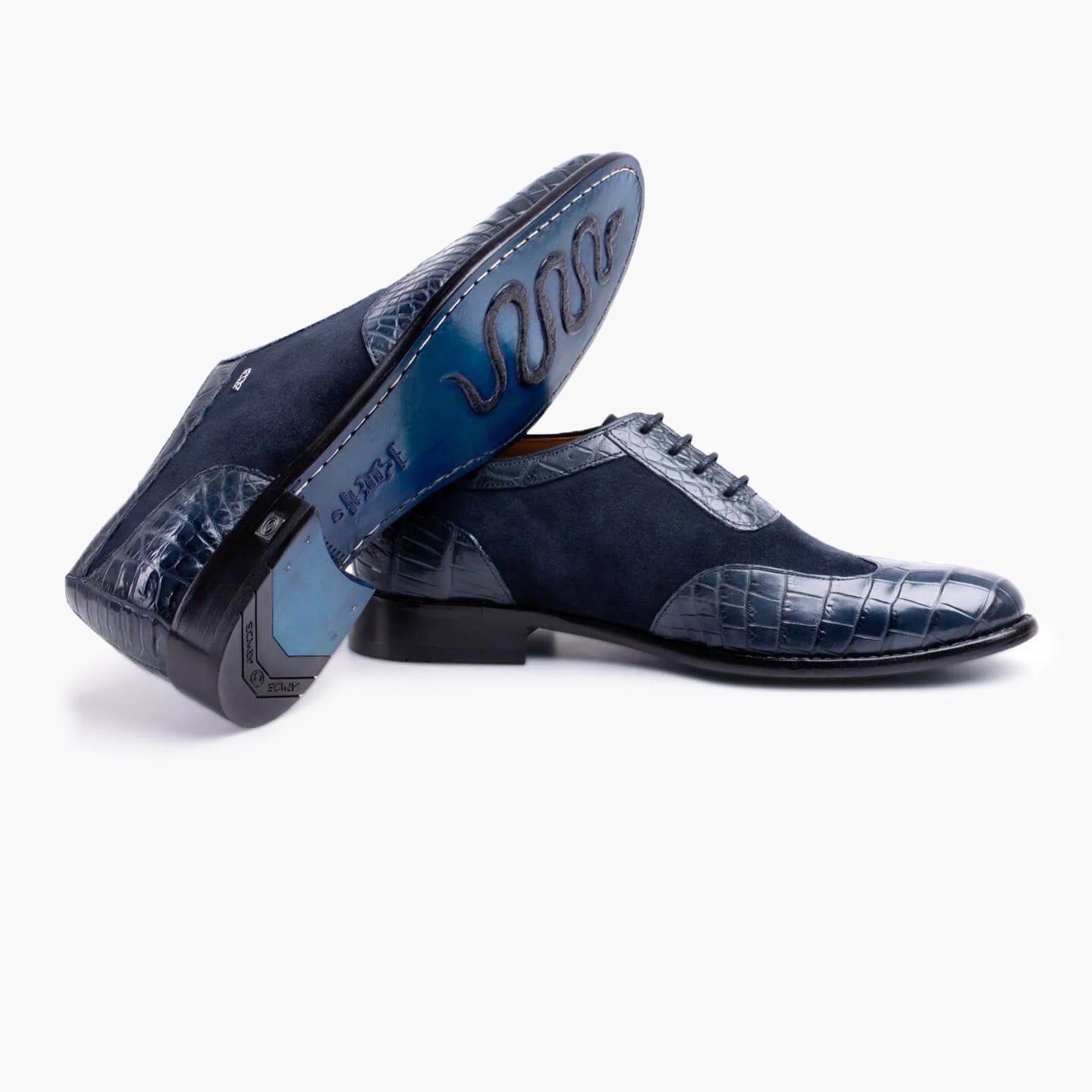 Men's Dark Blue Crocodile & Suede Oxford
