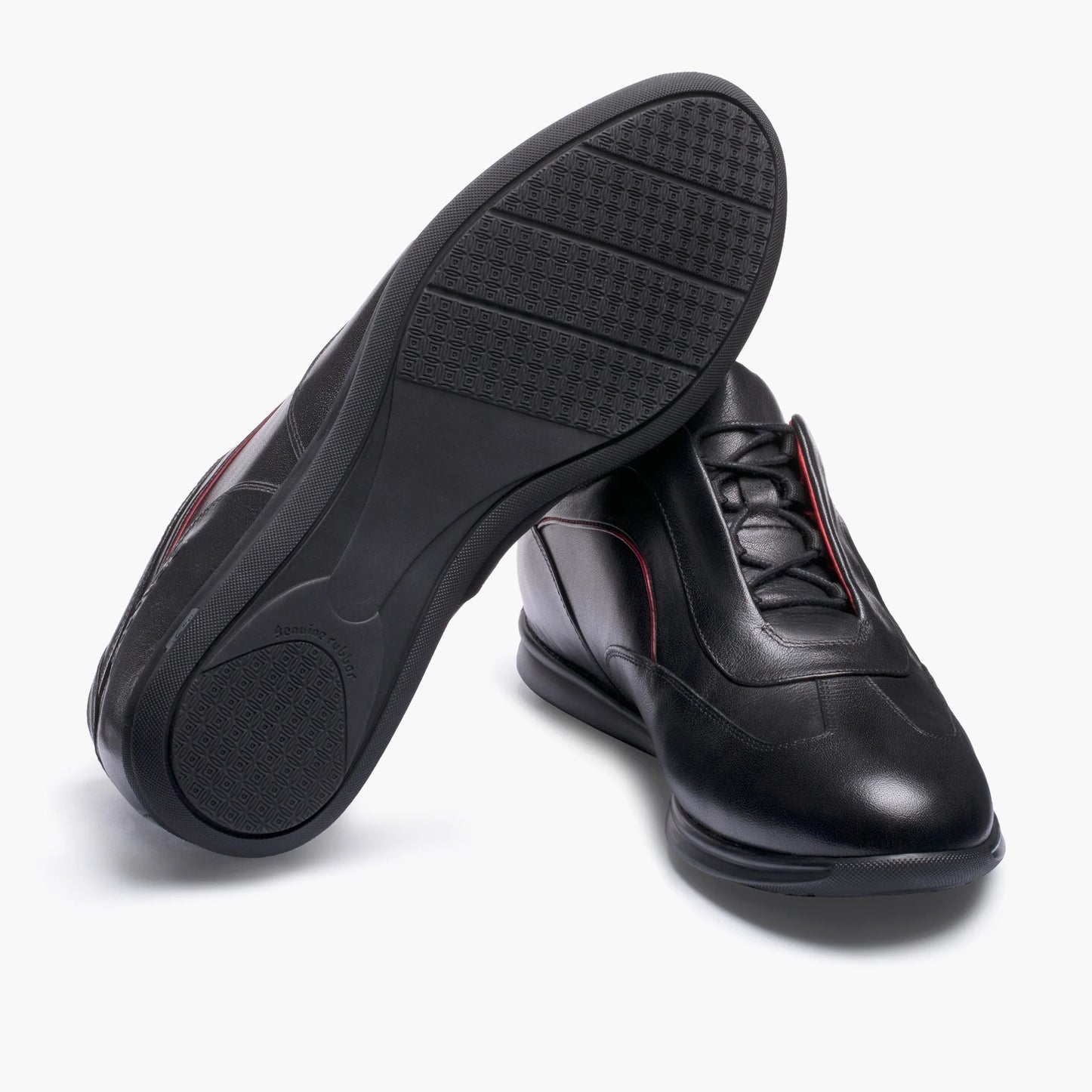 Men’s Black Leather Sneaker with Red Lines