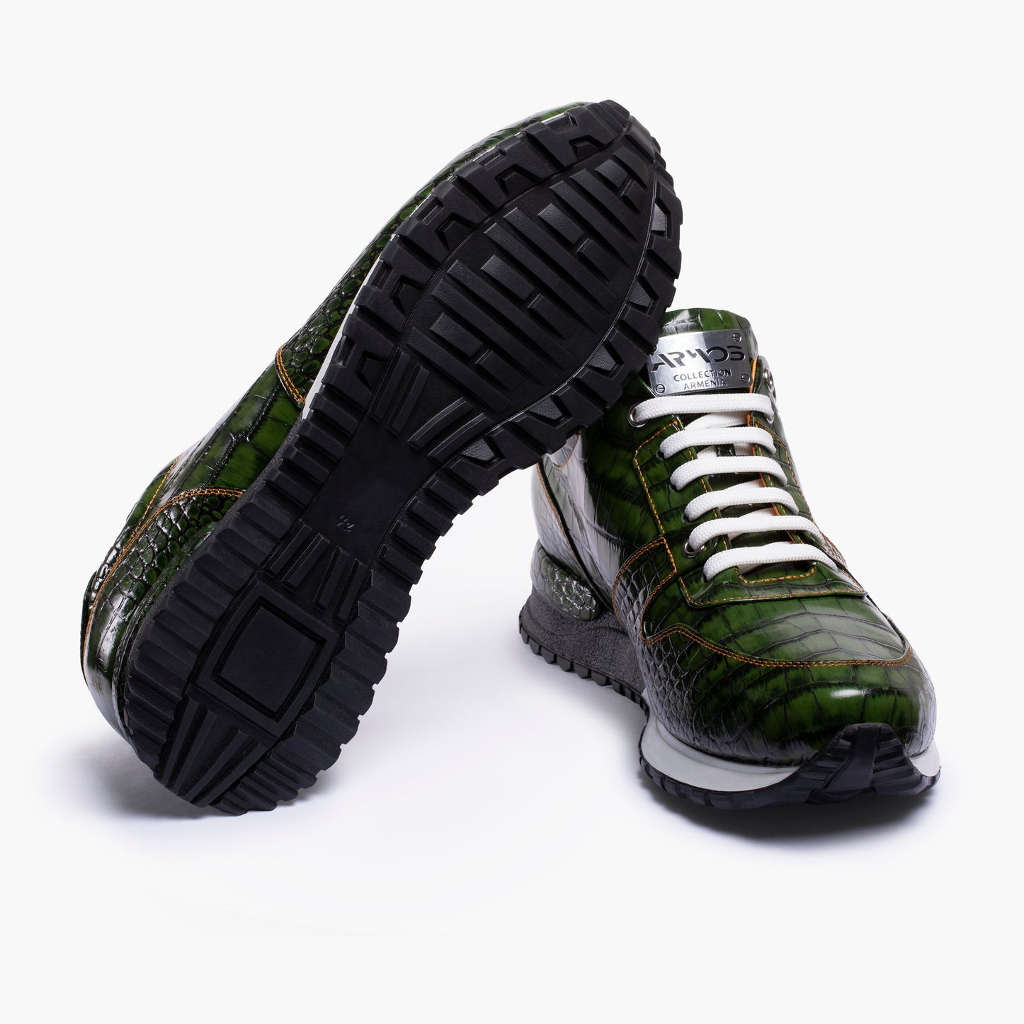 Men's Green Croc-Print Leather Sneaker