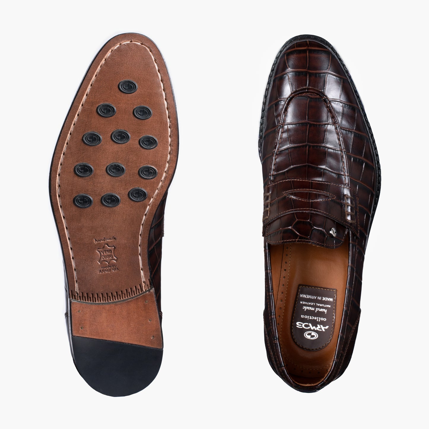 Men's Brown Croc-print Leather Loafer