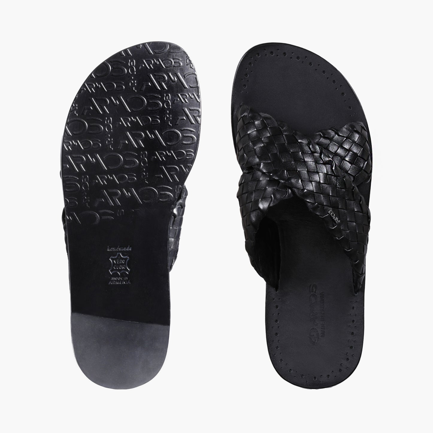 Men's Black Woven Cross-Strap Slide Sandal