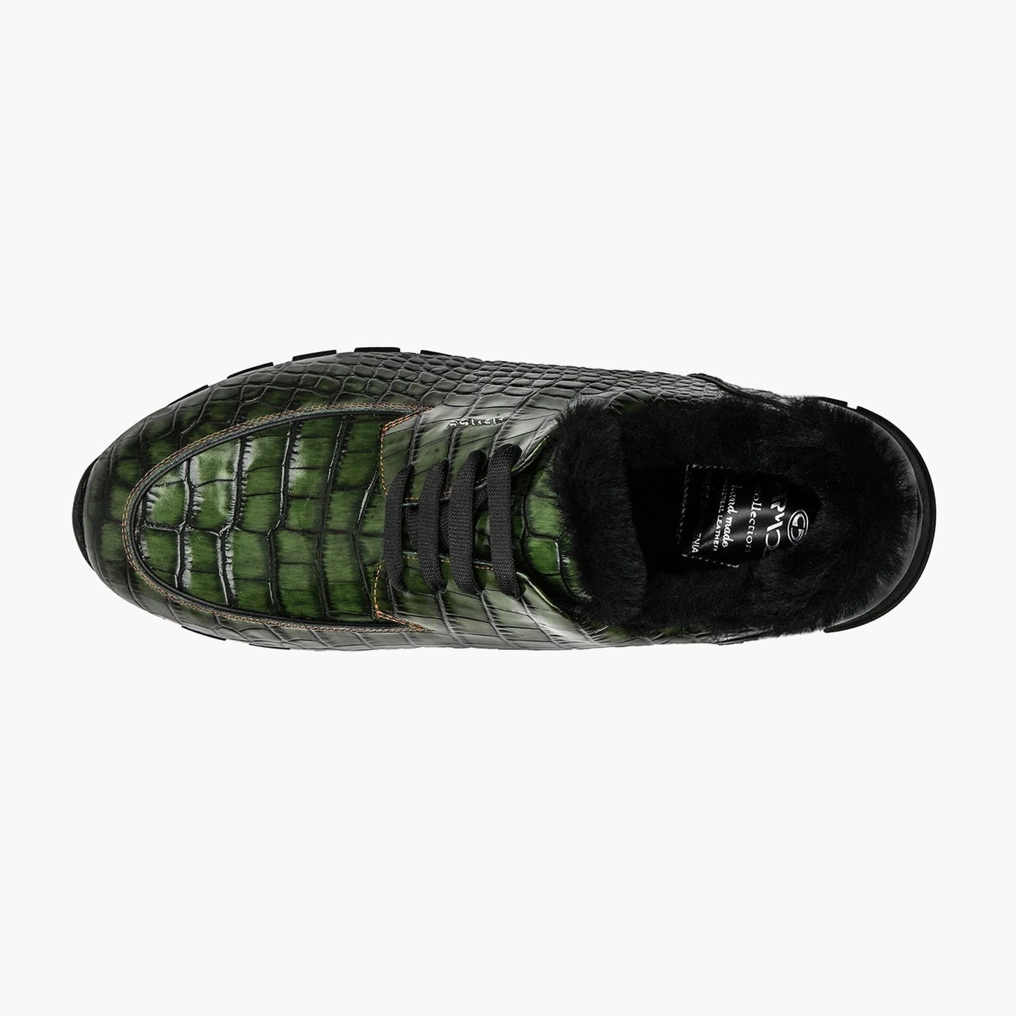 Men's Dark Green Glossy Croc-Print Sneaker
