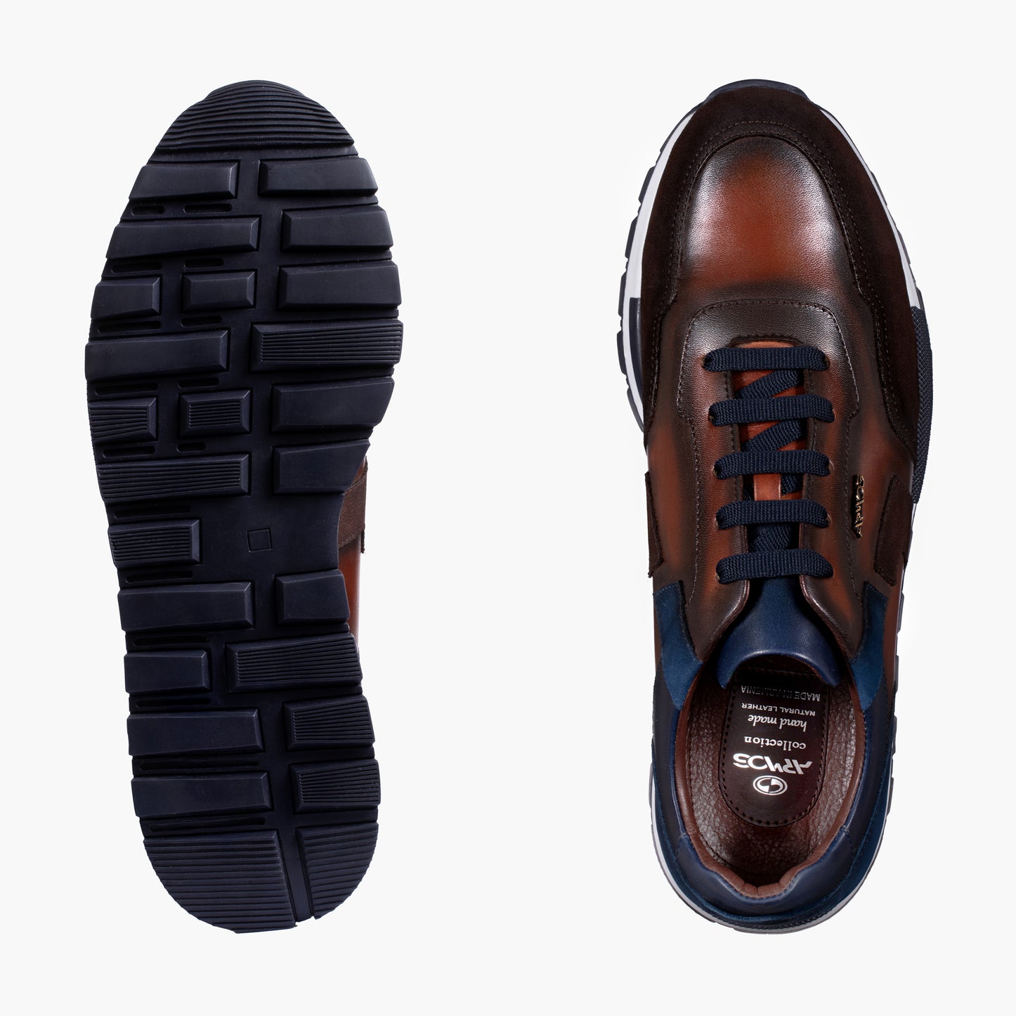 Men's Brown and Blue Leather Sneaker