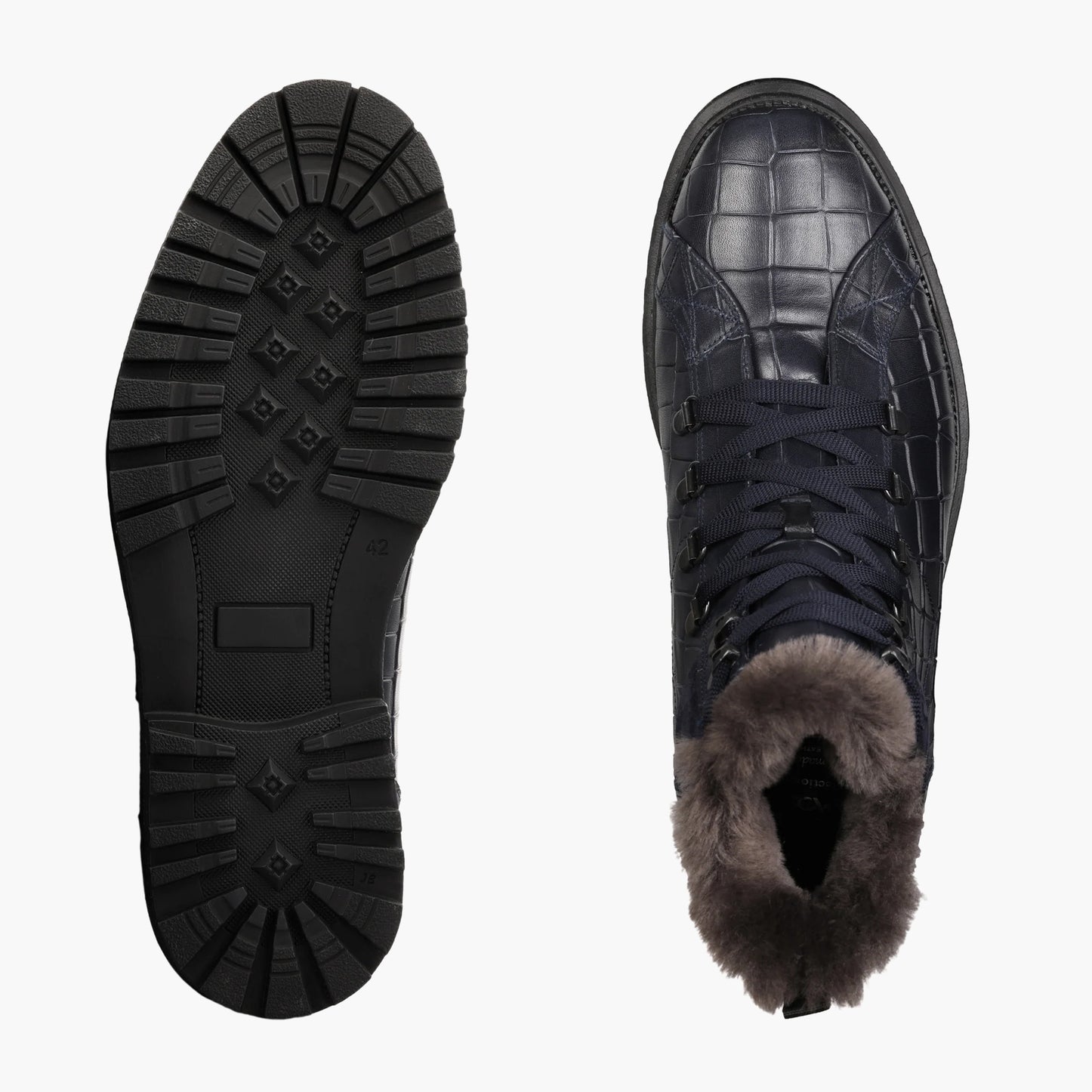 Men's Blue Croc-Print Boot with Fur Lining
