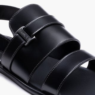 Men's Black Leather Back-Strap Sandal