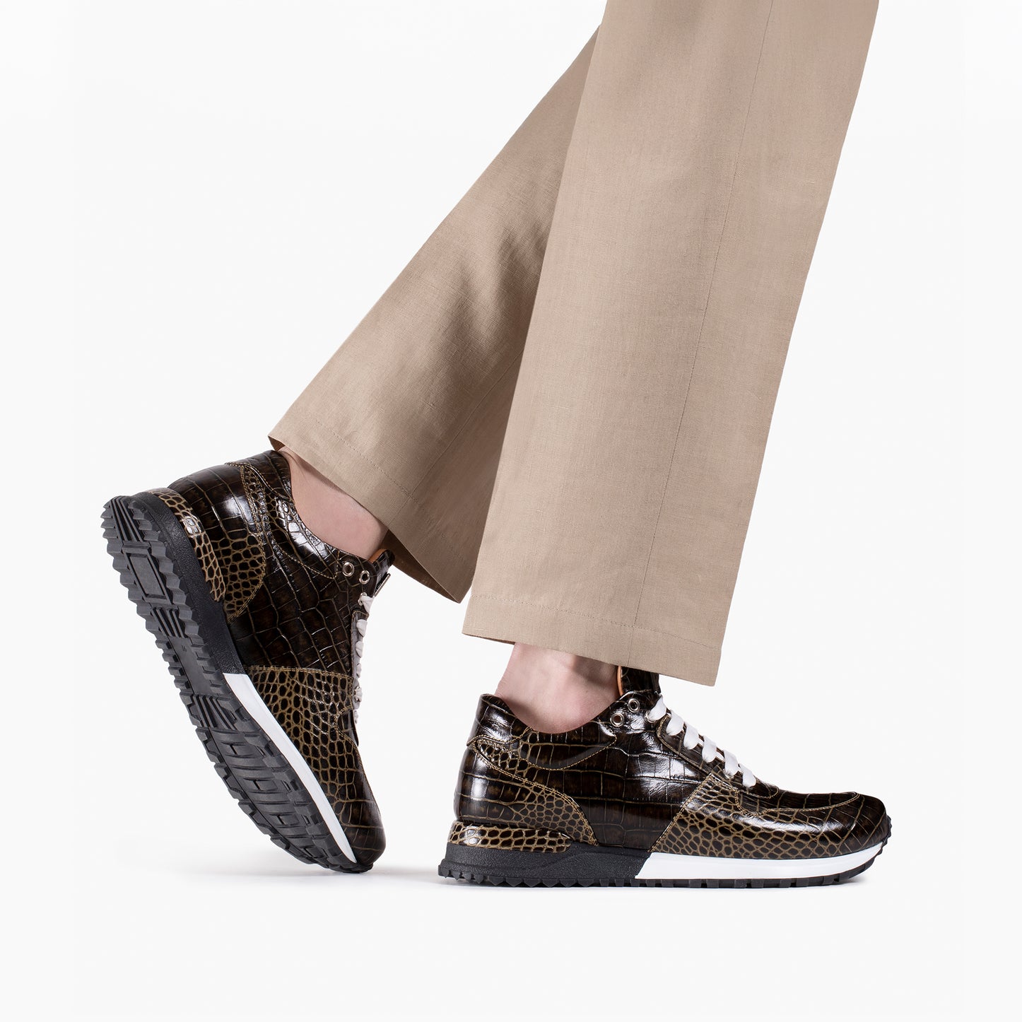 Men's Brown Croc-Print Leather Sneaker