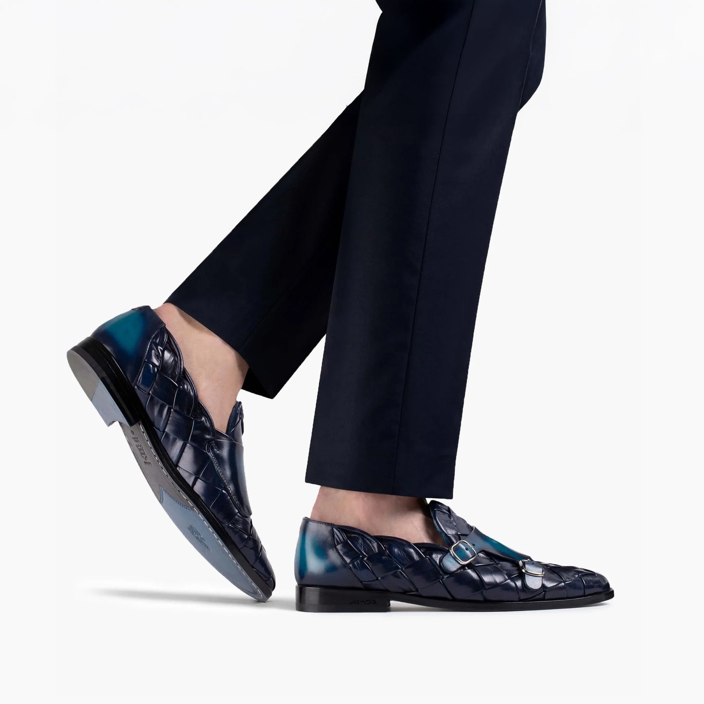 Men’s Blue Woven Double Monk Strap