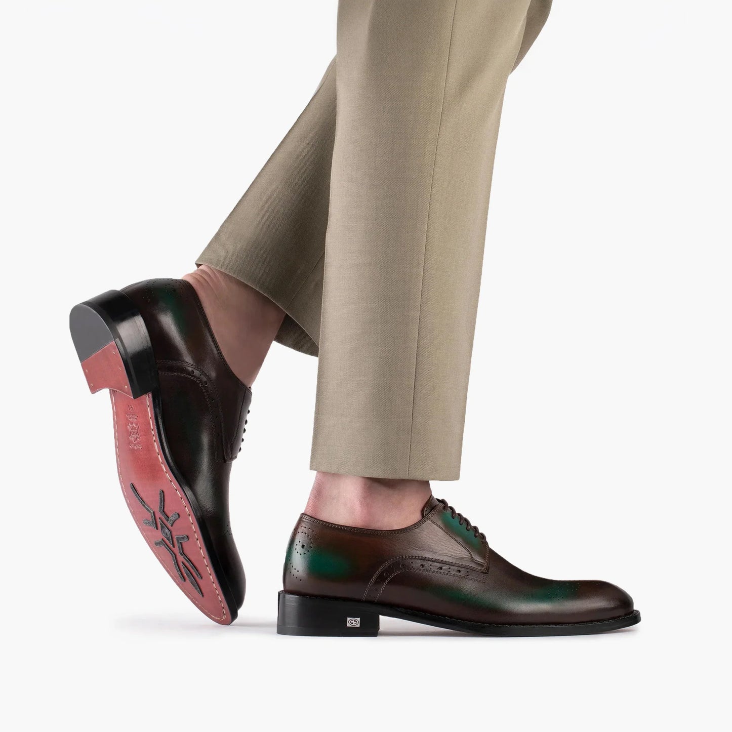 Men's Brown & Emerald Leather Derby
