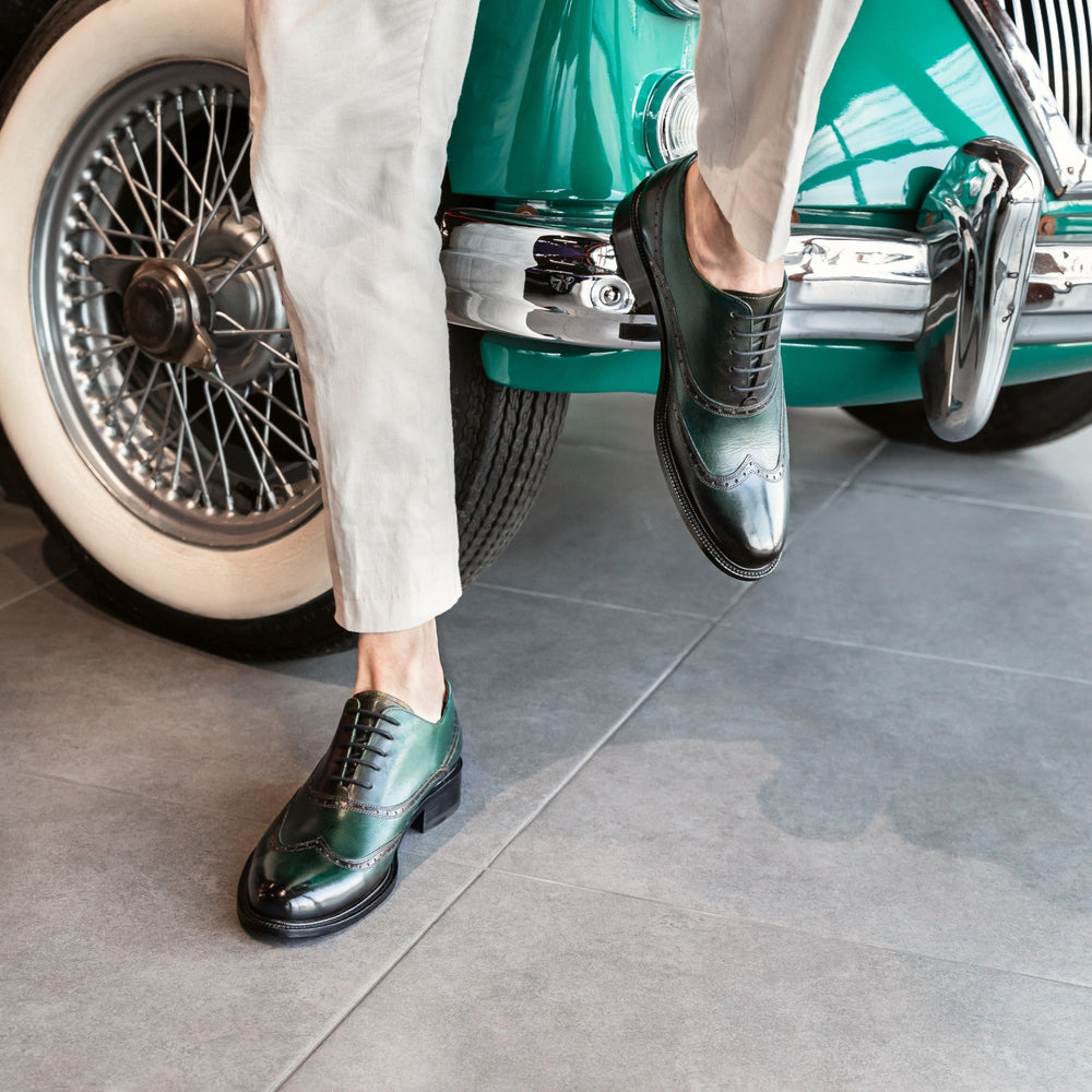 ARMOS en’s green leather Oxford shoes
