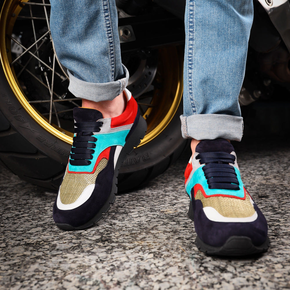 ARMOS colorful men's sneakers showing what shoes to wear with jeans