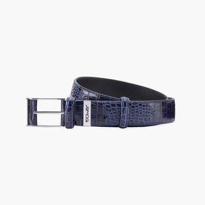 Men’s Blue Croc-Embossed Patent Leather Belt