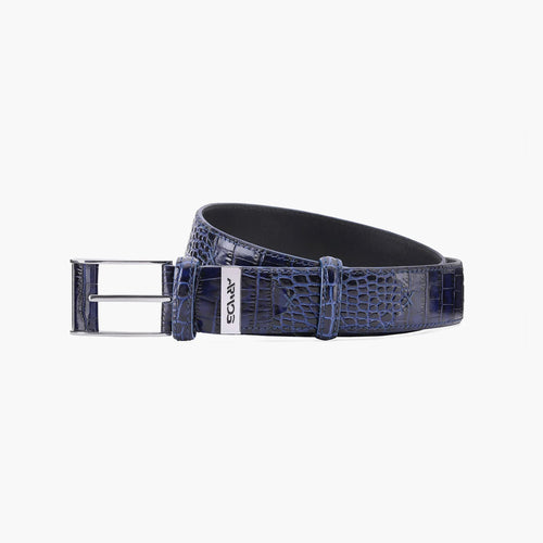 Men’s Blue Croc-Embossed Leather Belt