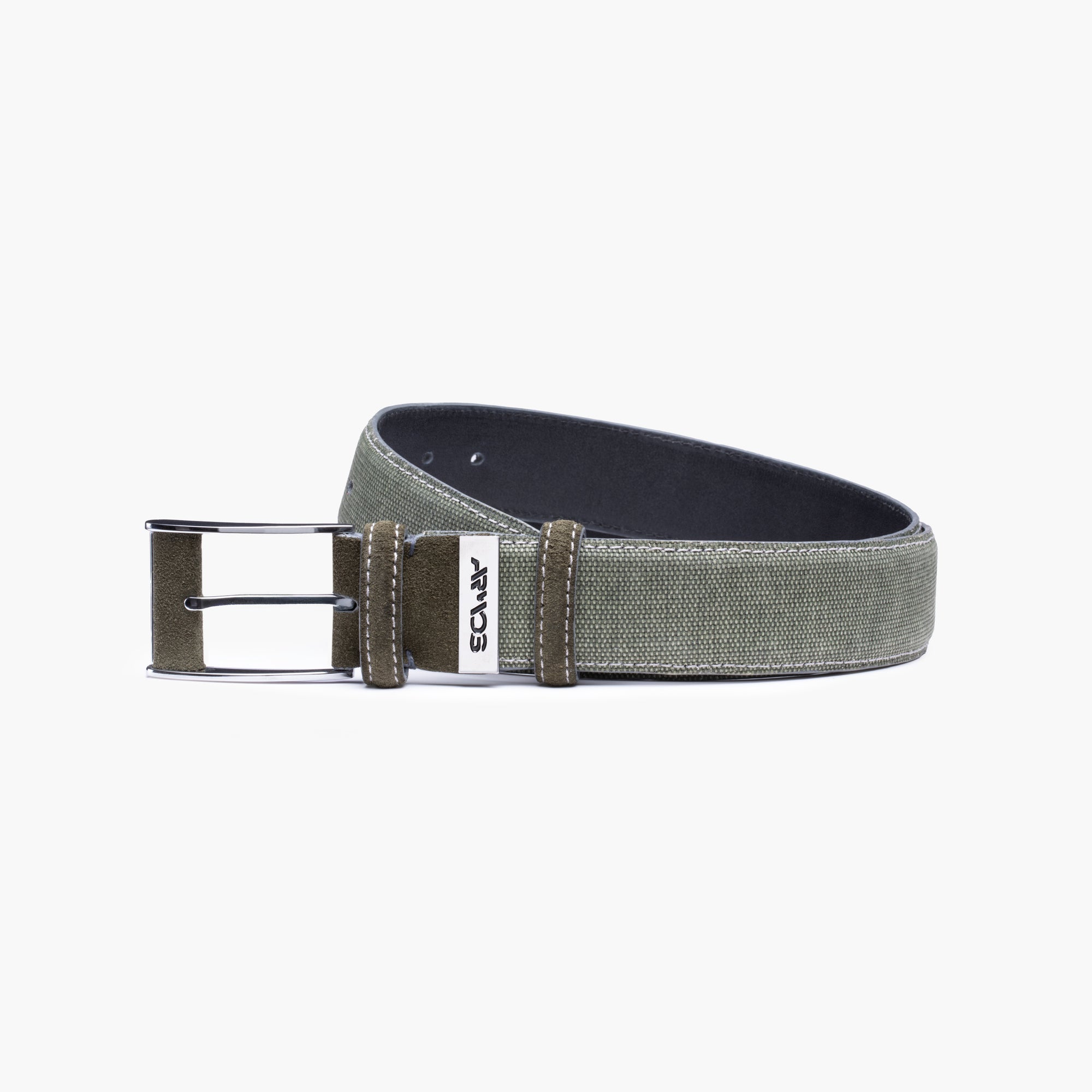 Textured olive canvas & suede belt