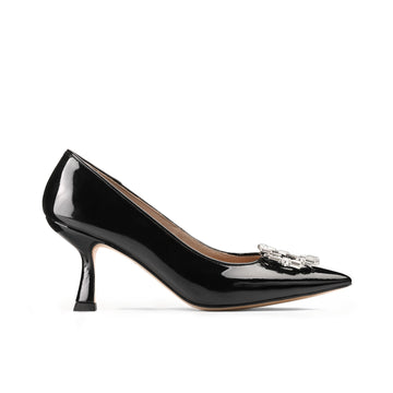 Women’s Black Patent Leather Brooch Pump - right side