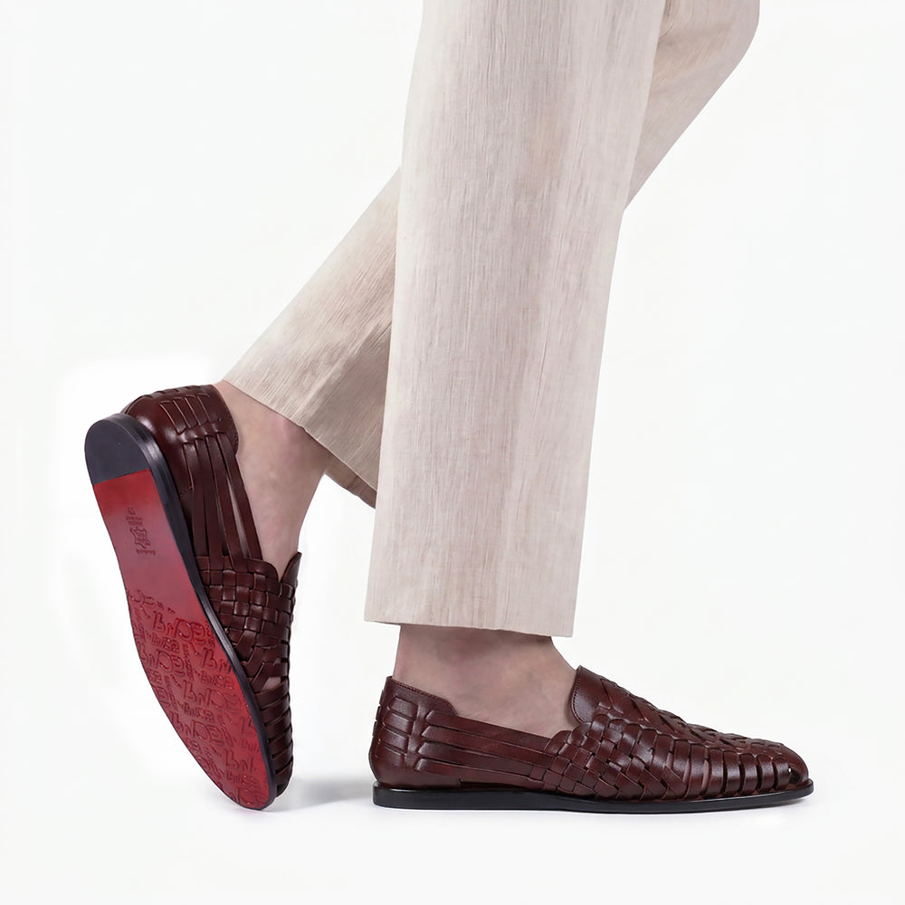 Men’s Burgundy Leather Huarache Sandal