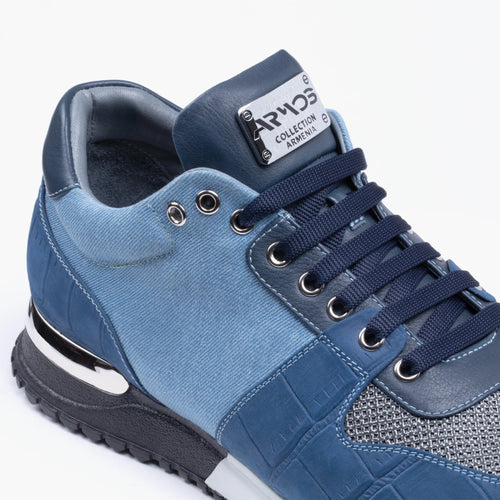 Men's Denim Croc-Embossed Matte Sneaker