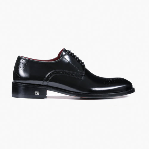 Men’s Black Leather Medallion Toe Derby