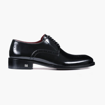 Men’s Black Leather Medallion Toe Derby - right side