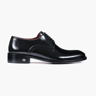 Men’s Black Leather Medallion Toe Derby