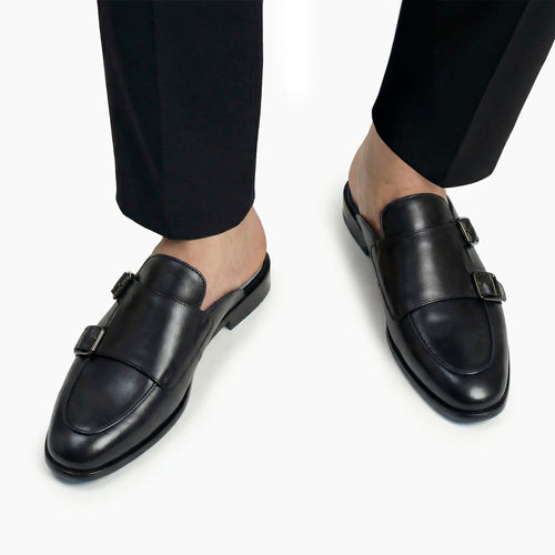 Men's Black Leather Mule