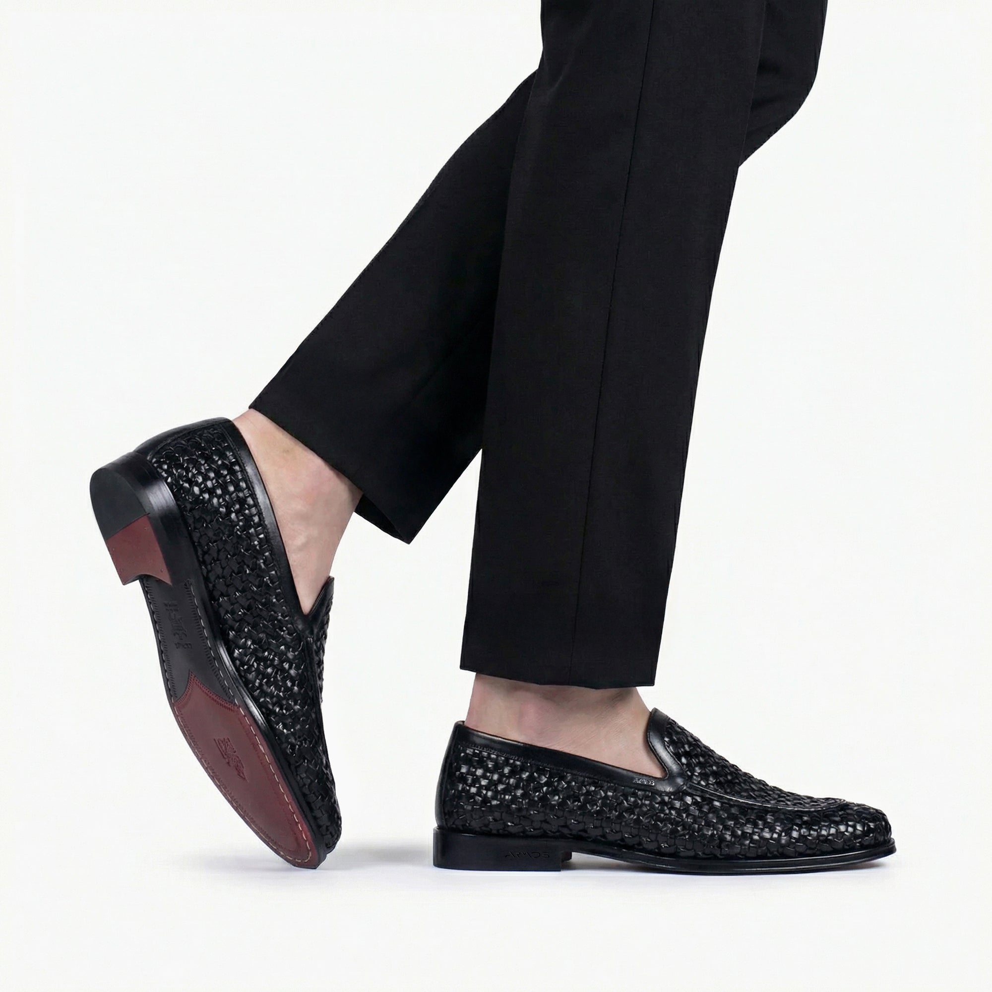 Men's Black Woven Leather Loafer