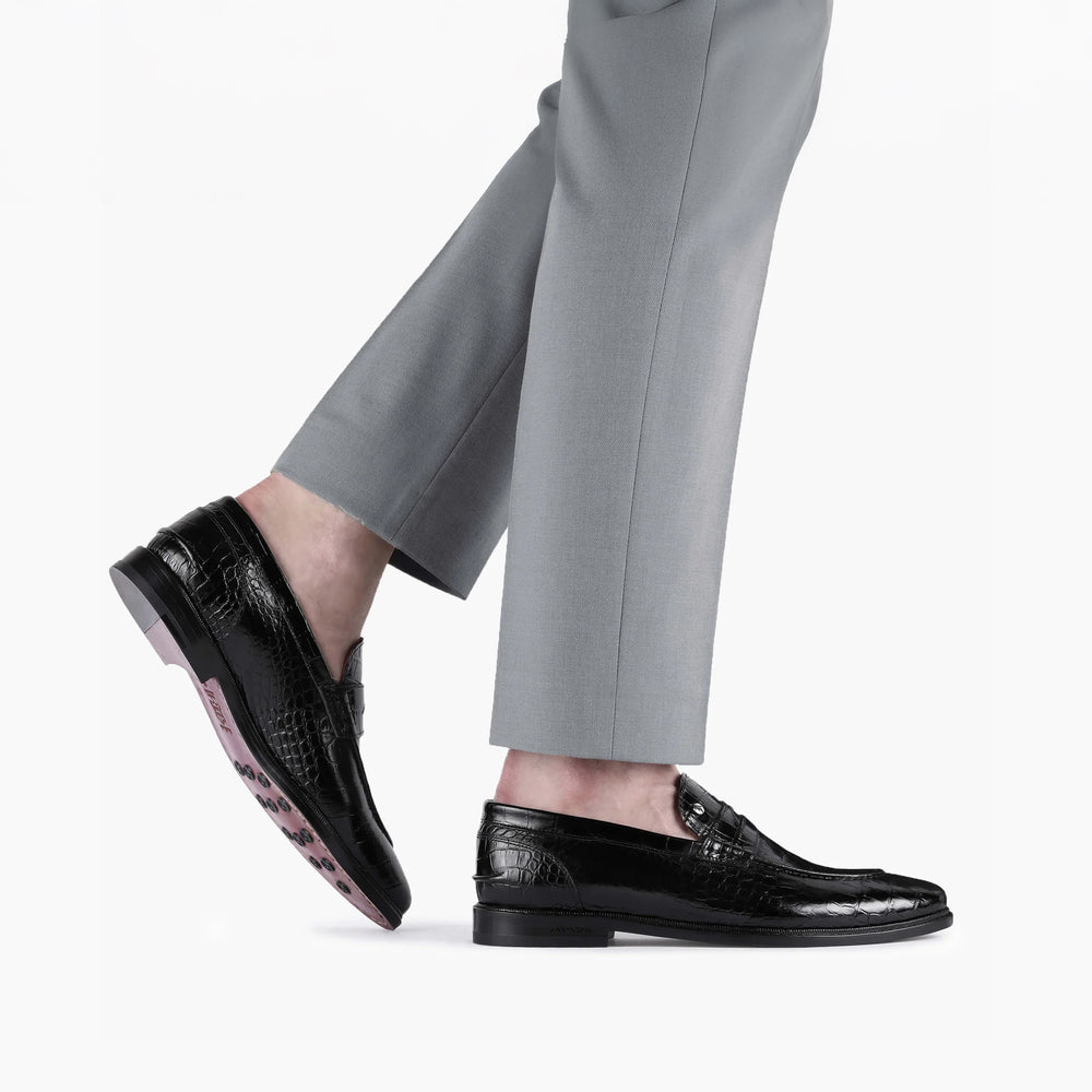 Men’s Black Croc-Embossed Penny Loafer
