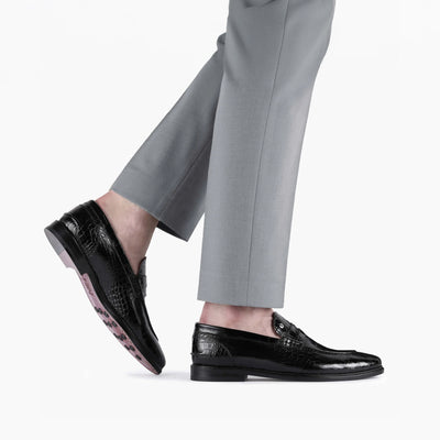 Men's Black Croc-print Penny Loafer
