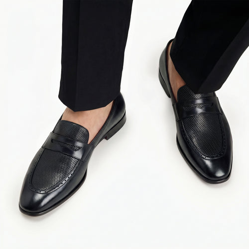 Men's Black Perforated Leather Loafer