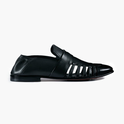 Men’s Black Leather Side-Strap Sandal