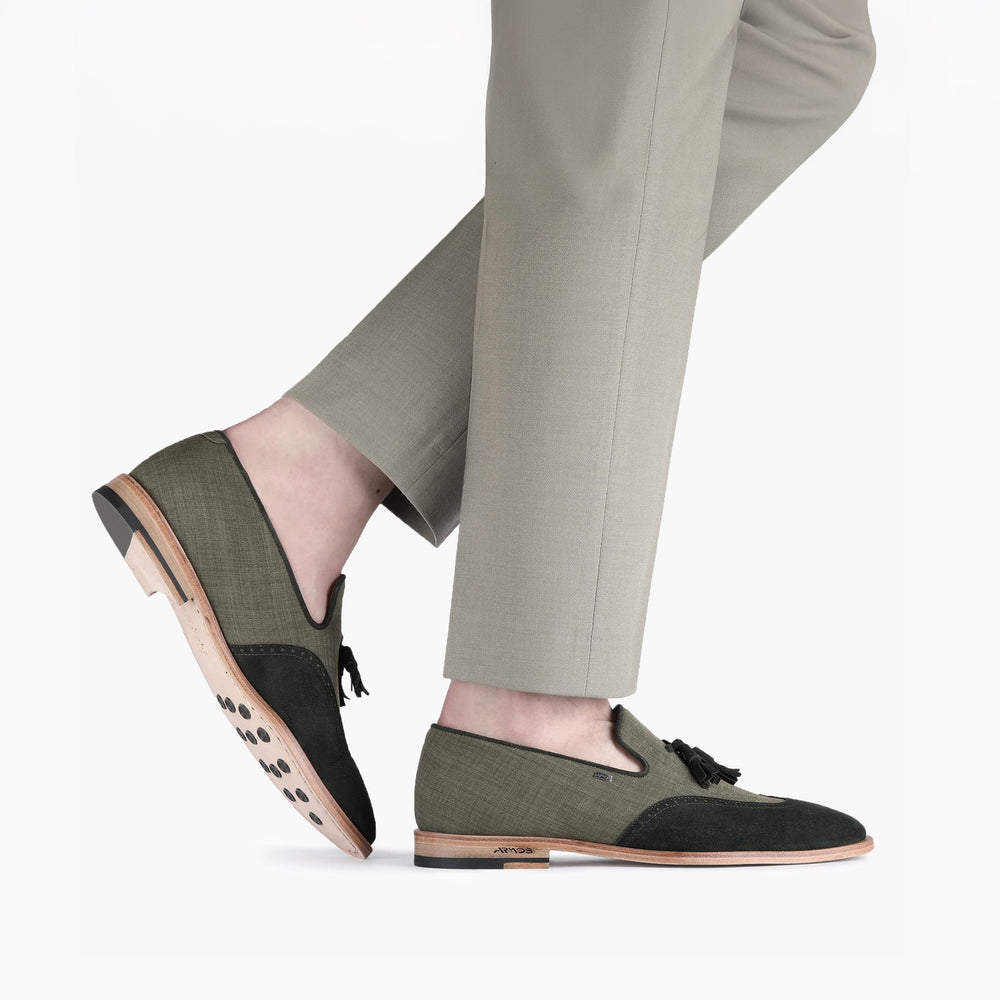 Men’s Green Linen Tassel Loafer