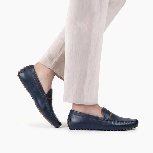 Men's Blue Leather Driving Moccasin