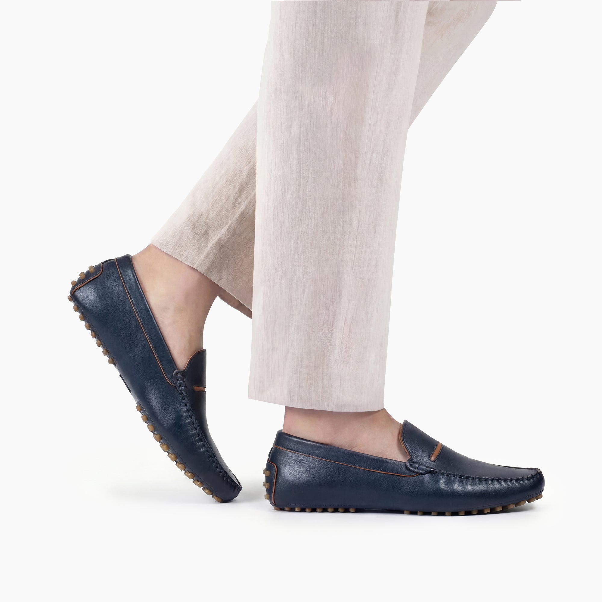 Men's Blue Leather Driving Moccasin