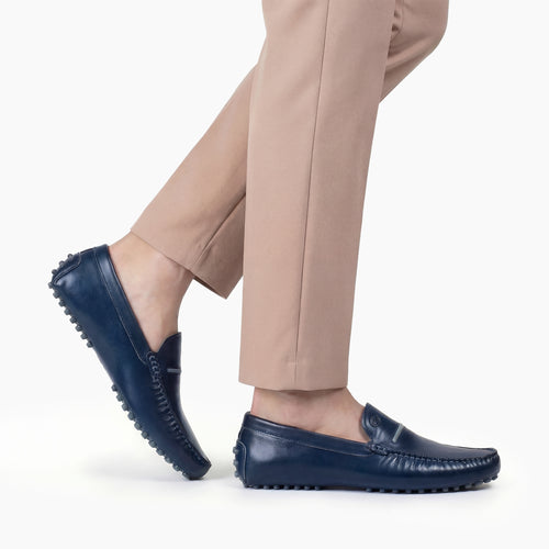 Men’s Navy Blue Leather Driving Moccasin