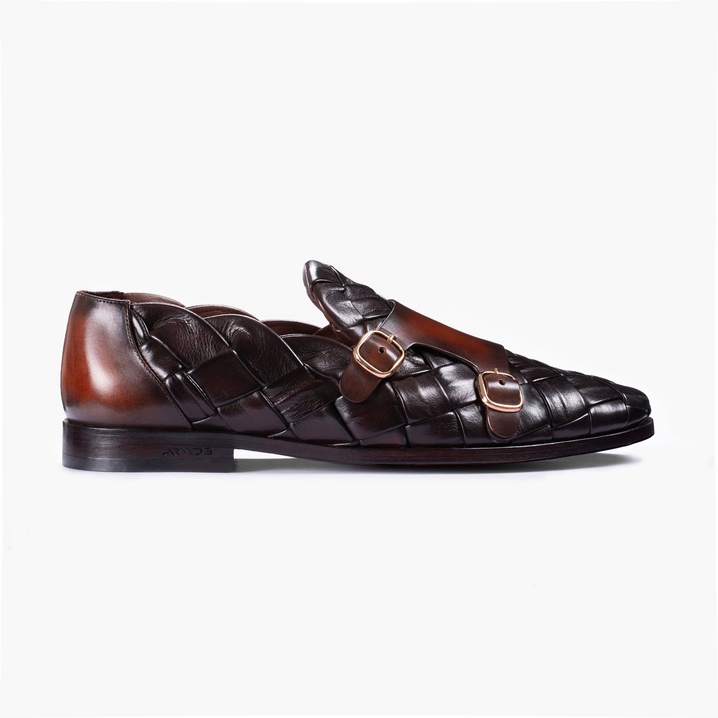 Men's Dark Brown Woven Double Monk Strap