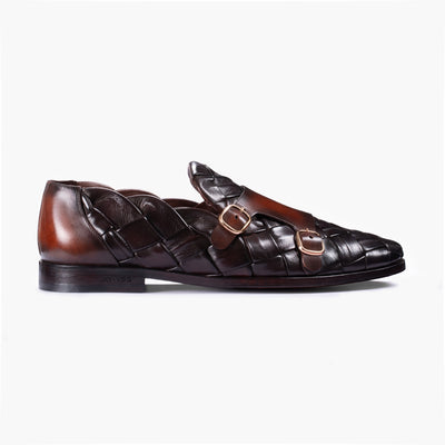 Men's Dark Brown Woven Double Monk Strap