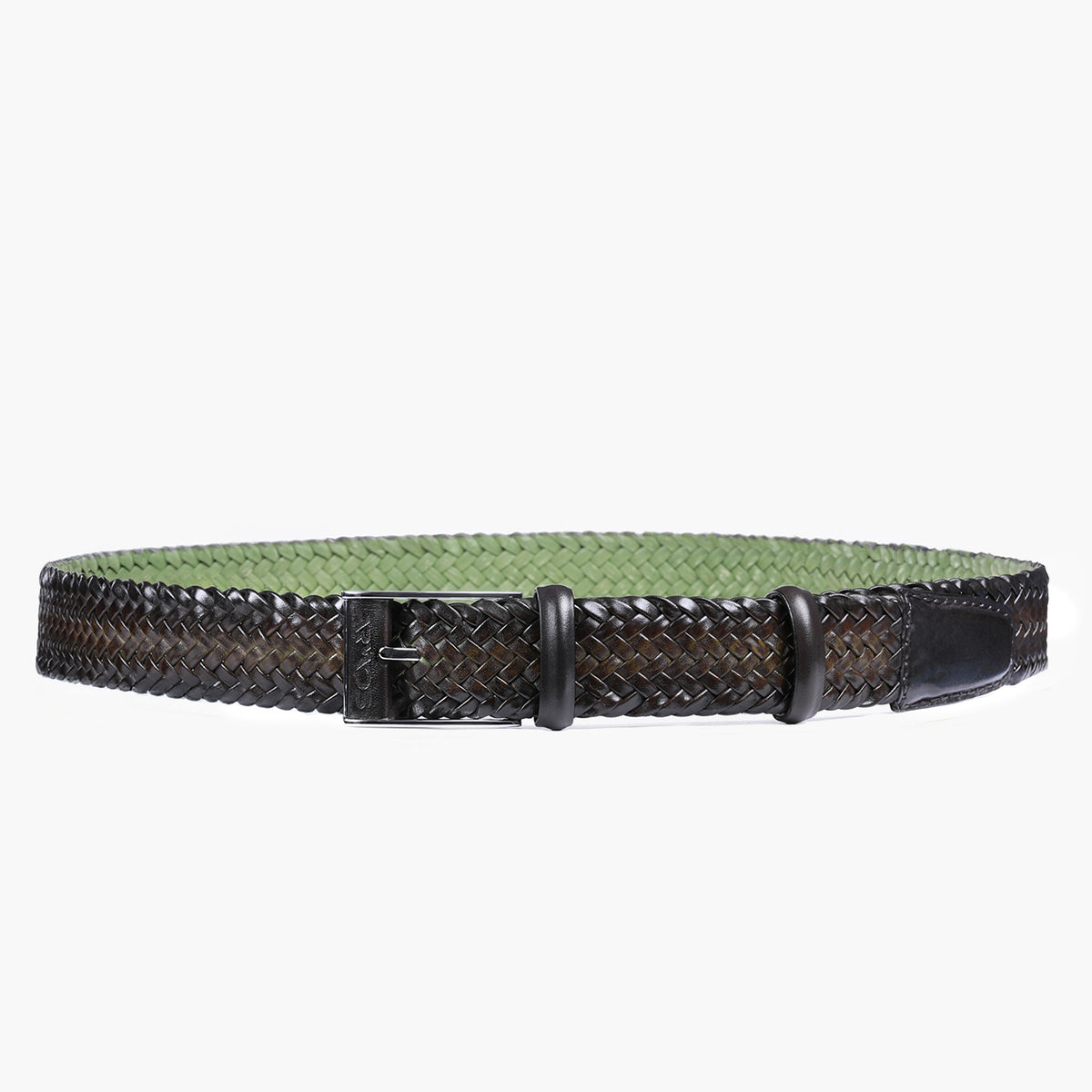 Men’s Khaki Patina Braided Leather Belt - full view