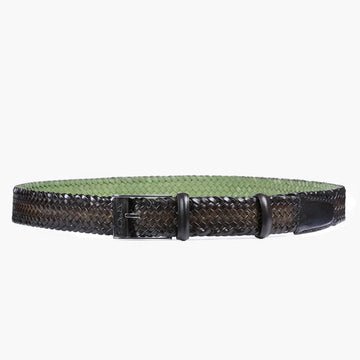 Men’s Khaki Patina Braided Leather Belt - full view