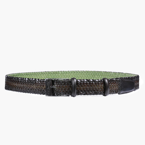 Men’s Khaki Patina Braided Leather Belt - full view