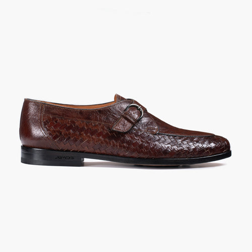 Handcrafted Men’s Brown Ostrich Leather Monk Strap | Size 5 | ARMOS | 2-Year Warranty