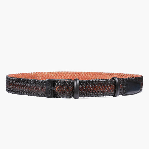 Men’s Brown Patina Braided Leather Belt - full view