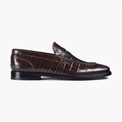 Men's Brown Croc-print Leather Loafer
