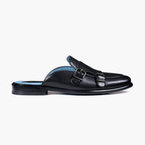 Men's Black Leather Double Monk Strap Mule - right side