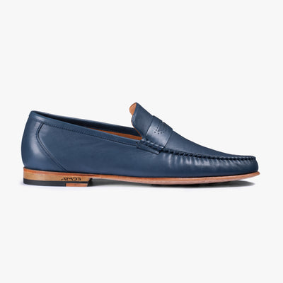 Men's Dark Blue Leather Moccasin